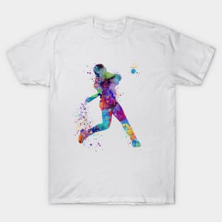 Baseball Boy Batter Softball Player Watercolor Silhouette T-Shirt